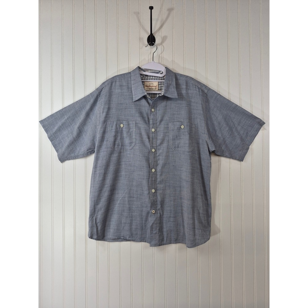 Weatherproof Vintage Mens XL Blue Cotton Short Sleeve Button Down Shirt Pockets